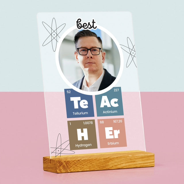 Foto En Handtekening: Teacher Chemische Elementen - Afdruk Op Acrylglas (Verticaal)