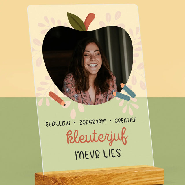 Foto En Handtekening: Kleuterjuf - Afdruk Op Acrylglas (Verticaal)