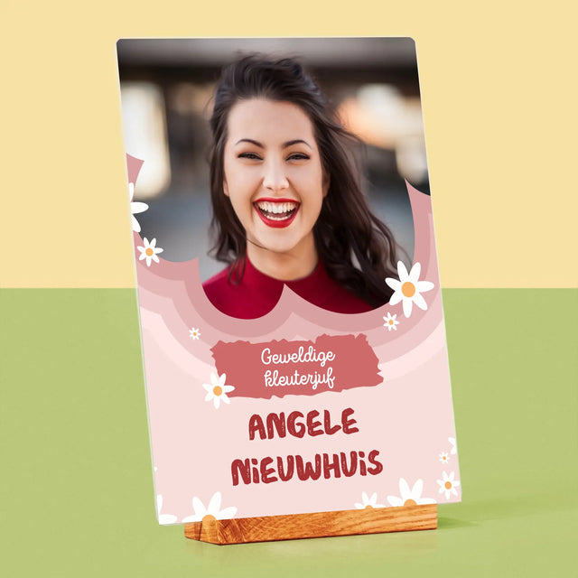 Foto En Handtekening: Geweldige Kleuterjuf - Afdruk Op Acrylglas (Verticaal)