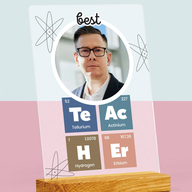 Foto En Handtekening: Teacher Chemische Elementen - Afdruk Op Acrylglas (Verticaal)