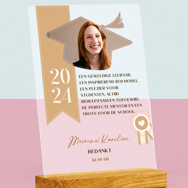 Foto En Handtekening: Diploma Voor De Leerkracht - Afdruk Op Acrylglas (Verticaal)