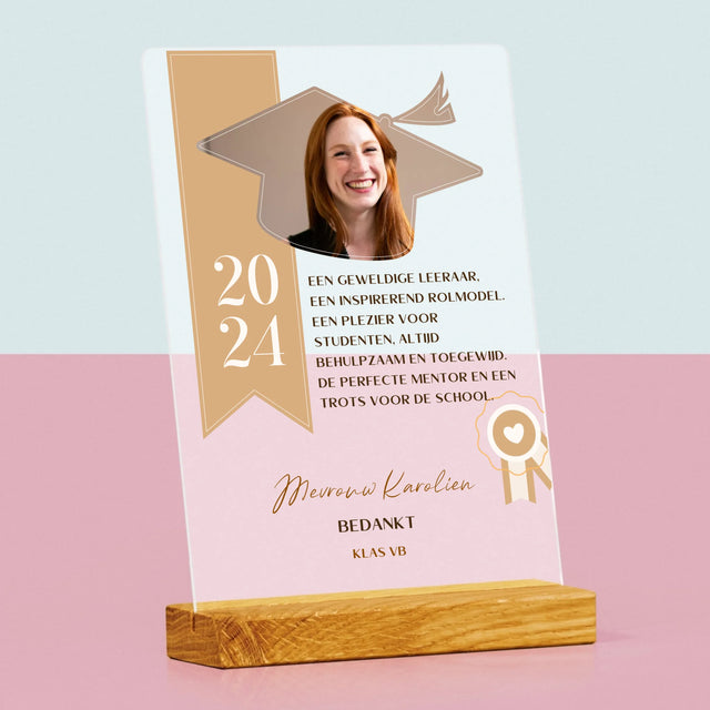 Foto En Handtekening: Diploma Voor De Leerkracht - Afdruk Op Acrylglas (Verticaal)