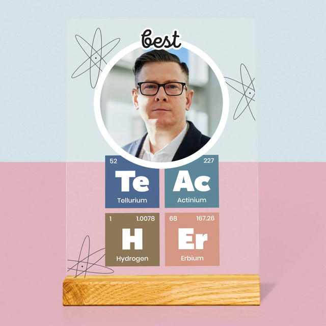 Foto En Handtekening: Teacher Chemische Elementen - Afdruk Op Acrylglas (Verticaal)