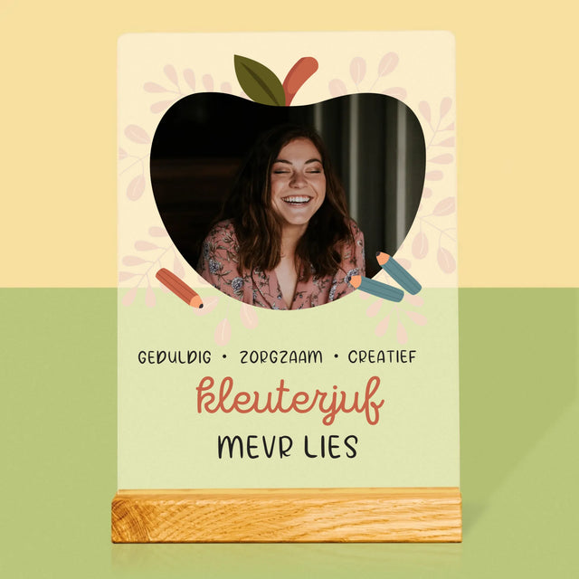 Foto En Handtekening: Kleuterjuf - Afdruk Op Acrylglas (Verticaal)