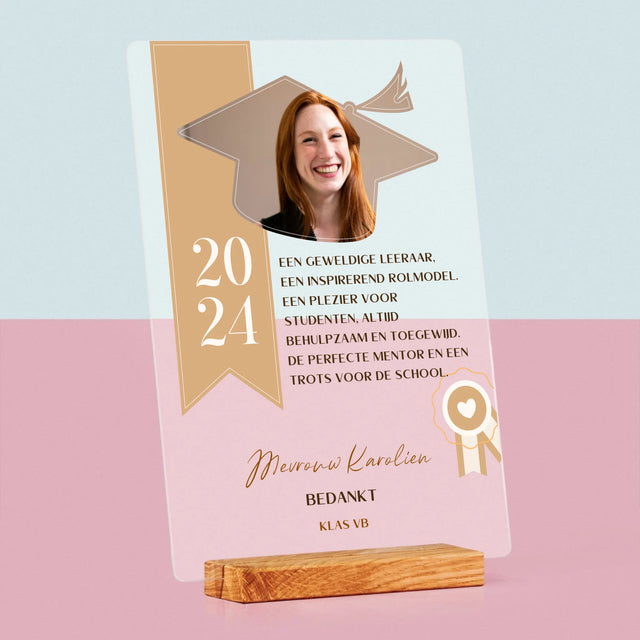 Foto En Handtekening: Diploma Voor De Leerkracht - Afdruk Op Acrylglas (Verticaal)