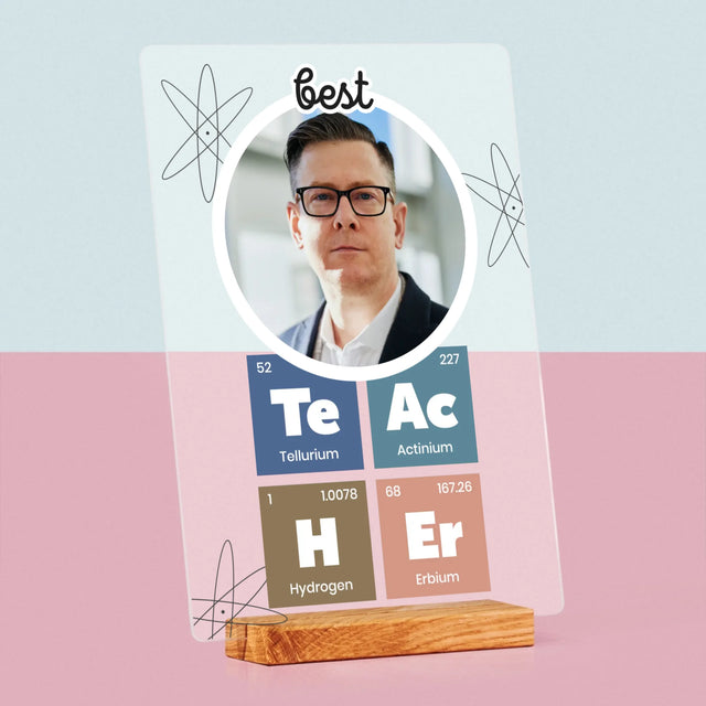 Foto En Handtekening: Teacher Chemische Elementen - Afdruk Op Acrylglas (Verticaal)