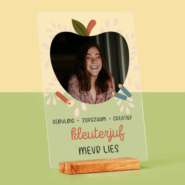 Foto En Handtekening: Kleuterjuf - Afdruk Op Acrylglas (Verticaal)