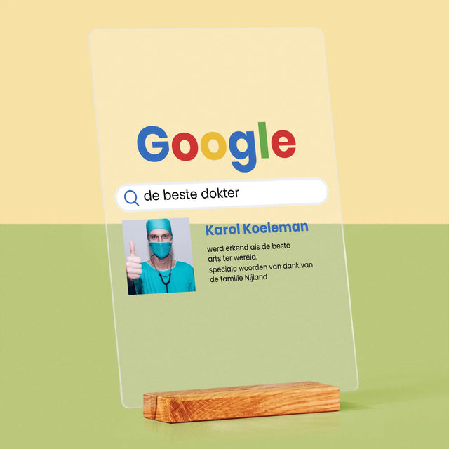 Foto En Handtekening: De Beste Dokter Google-Score - Afdruk Op Acrylglas (Verticaal)