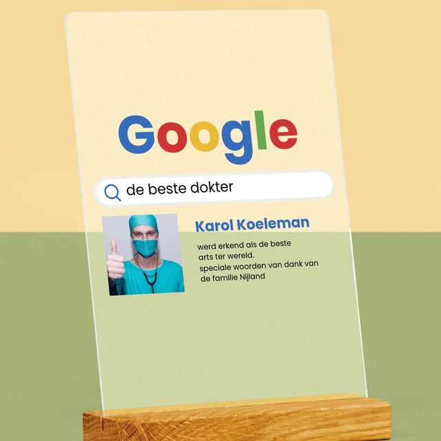 Foto En Handtekening: De Beste Dokter Google-Score - Afdruk Op Acrylglas (Verticaal)