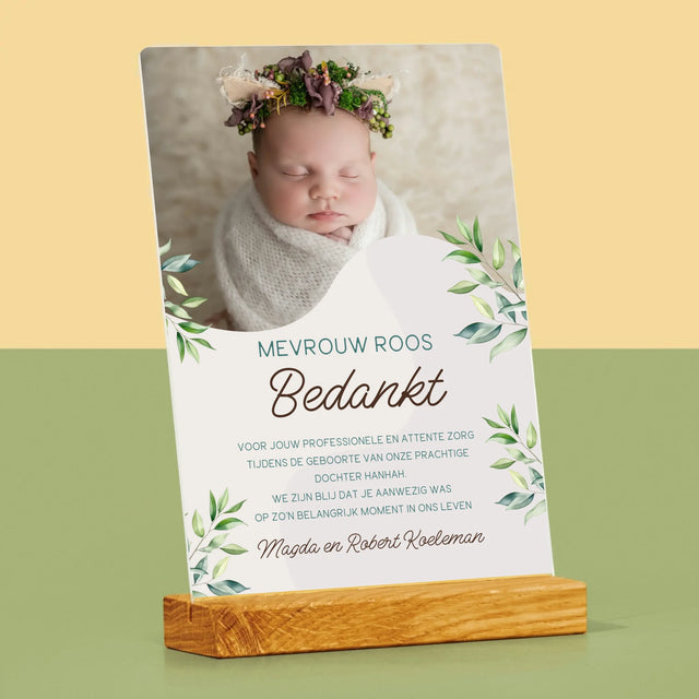 Foto En Handtekening: Bedankt Aan De Vroedvrouw - Afdruk Op Acrylglas (Verticaal)