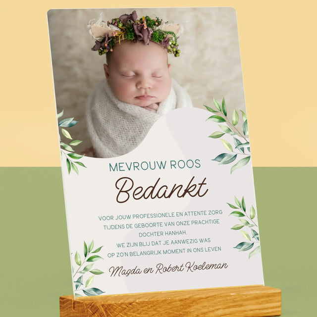 Foto En Handtekening: Bedankt Aan De Vroedvrouw - Afdruk Op Acrylglas (Verticaal)