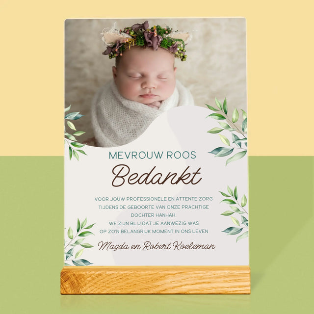 Foto En Handtekening: Bedankt Aan De Vroedvrouw - Afdruk Op Acrylglas (Verticaal)