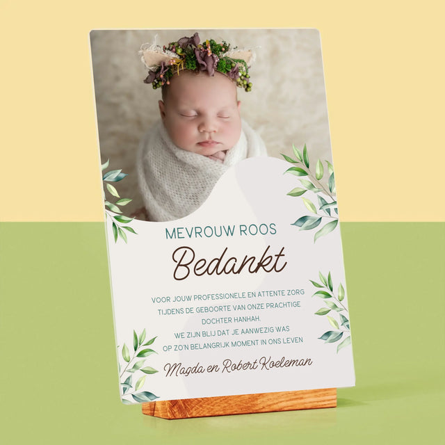 Foto En Handtekening: Bedankt Aan De Vroedvrouw - Afdruk Op Acrylglas (Verticaal)