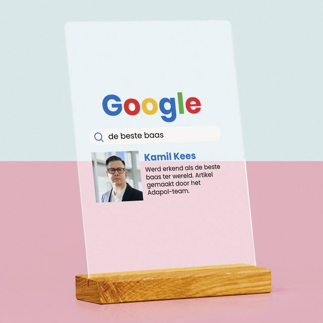 Foto En Handtekening: De Beste Baas Google-Score - Afdruk Op Acrylglas (Verticaal)
