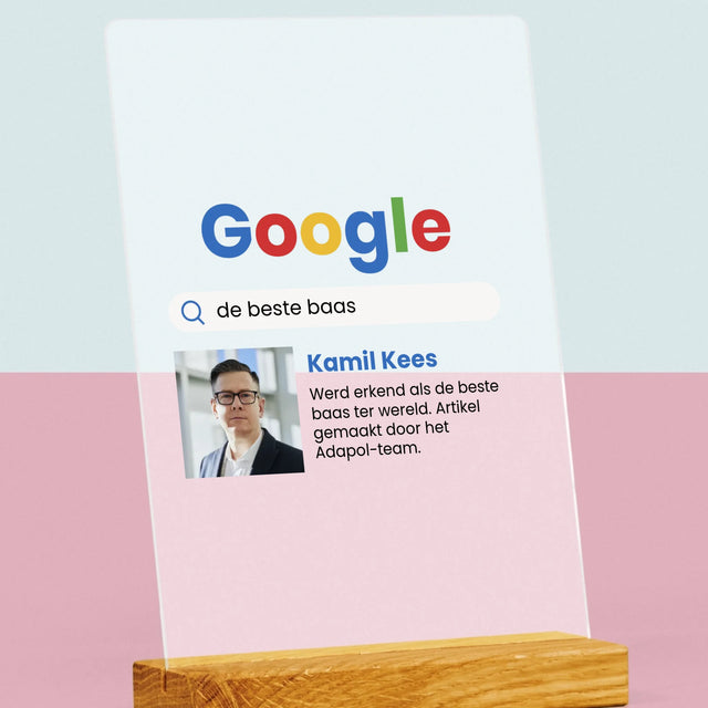 Foto En Handtekening: De Beste Baas Google-Score - Afdruk Op Acrylglas (Verticaal)