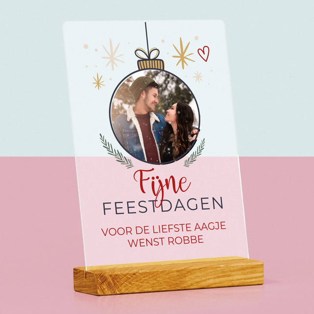 Foto En Handtekening: Fijne Feestdagen Kerstbal - Afdruk Op Acrylglas (Verticaal)