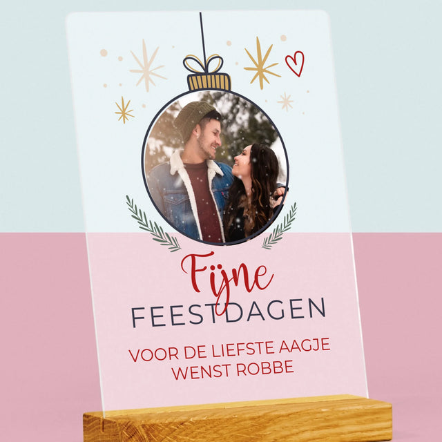 Foto En Handtekening: Fijne Feestdagen Kerstbal - Afdruk Op Acrylglas (Verticaal)