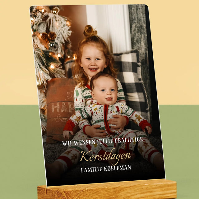 Foto En Handtekening: Prettige Feestdagen - Afdruk Op Acrylglas (Verticaal)