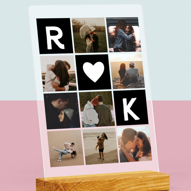 Fotocollage: Liefde Monogram Met Foto'S - Afdruk Op Acrylglas (Verticaal)