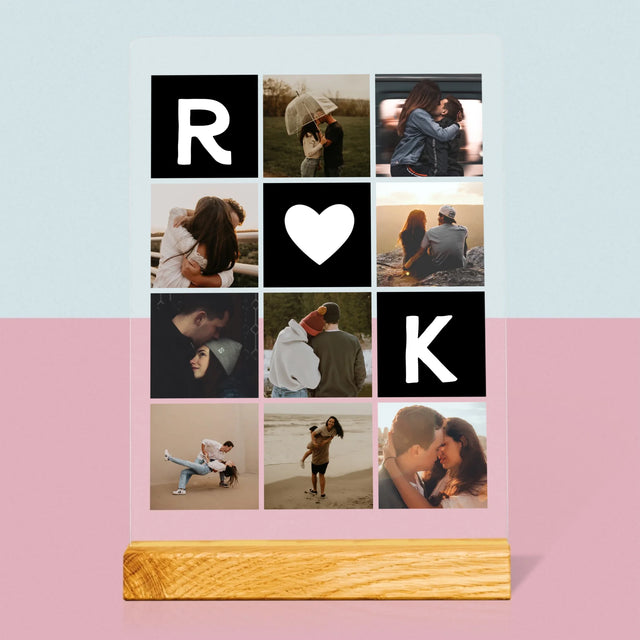 Fotocollage: Liefde Monogram Met Foto'S - Afdruk Op Acrylglas (Verticaal)