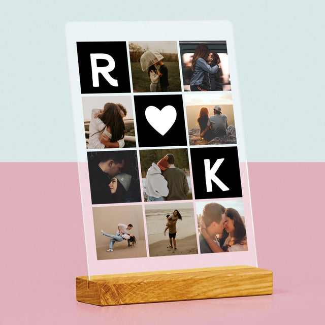 Fotocollage: Liefde Monogram Met Foto'S - Afdruk Op Acrylglas (Verticaal)