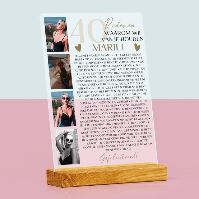Fotocollage: 40 Redenen - Afdruk Op Acrylglas (Verticaal)