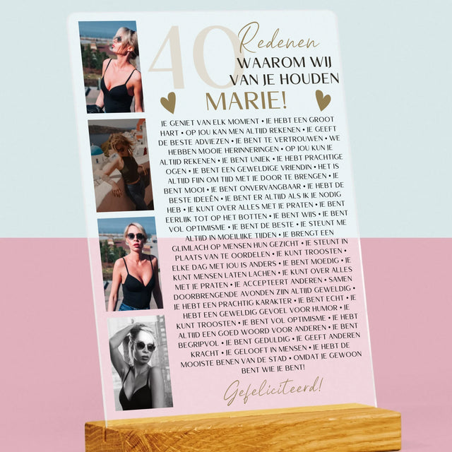 Fotocollage: 40 Redenen - Afdruk Op Acrylglas (Verticaal)