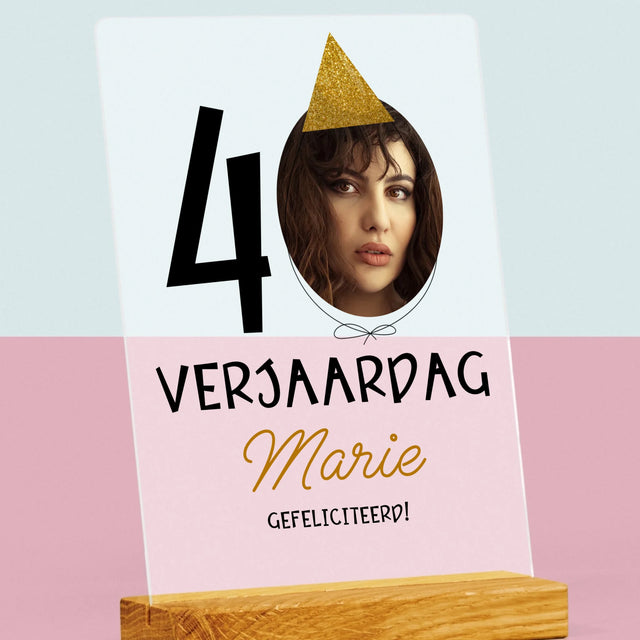 Foto En Handtekening: 40 Verjaardag Pet - Afdruk Op Acrylglas (Verticaal)