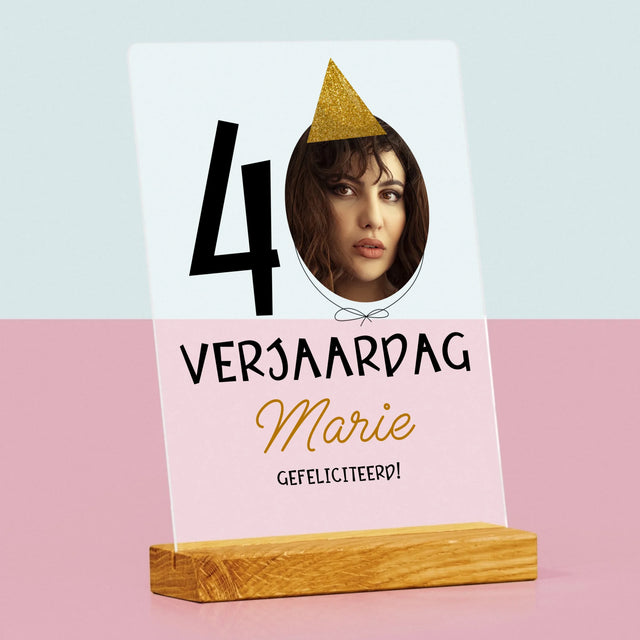 Foto En Handtekening: 40 Verjaardag Pet - Afdruk Op Acrylglas (Verticaal)