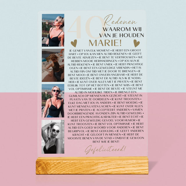 Fotocollage: 40 Redenen - Afdruk Op Acrylglas (Verticaal)