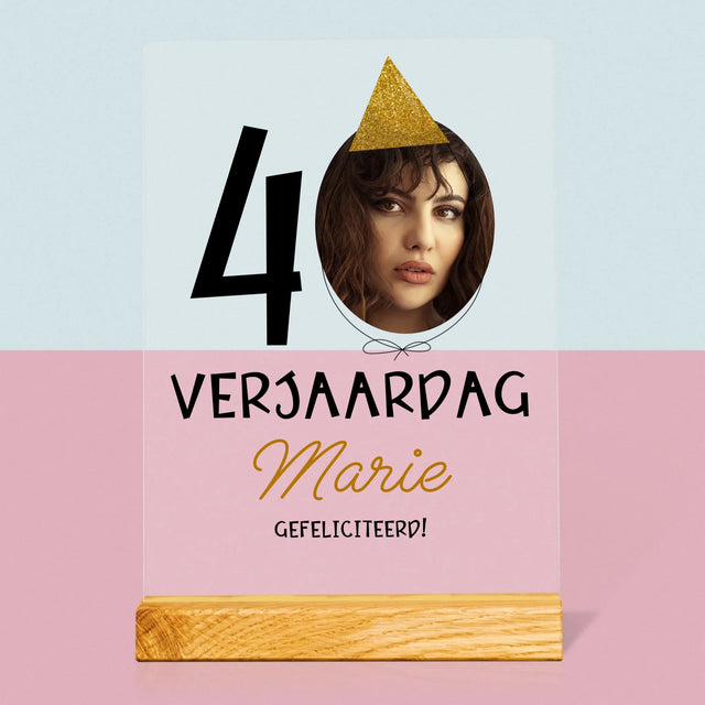 Foto En Handtekening: 40 Verjaardag Pet - Afdruk Op Acrylglas (Verticaal)