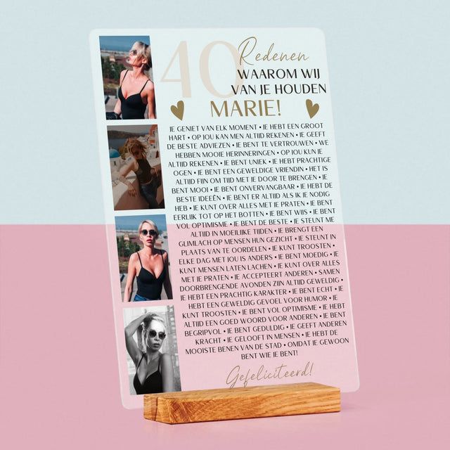 Fotocollage: 40 Redenen - Afdruk Op Acrylglas (Verticaal)