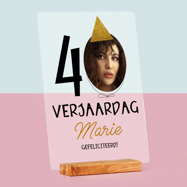 Foto En Handtekening: 40 Verjaardag Pet - Afdruk Op Acrylglas (Verticaal)