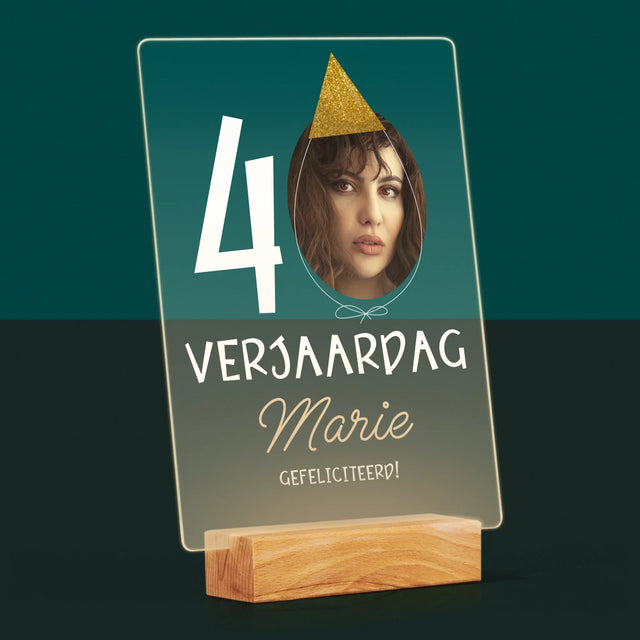 Foto En Handtekening: 40 Verjaardag Pet - Afdruk Op Acrylglas (Verticaal)