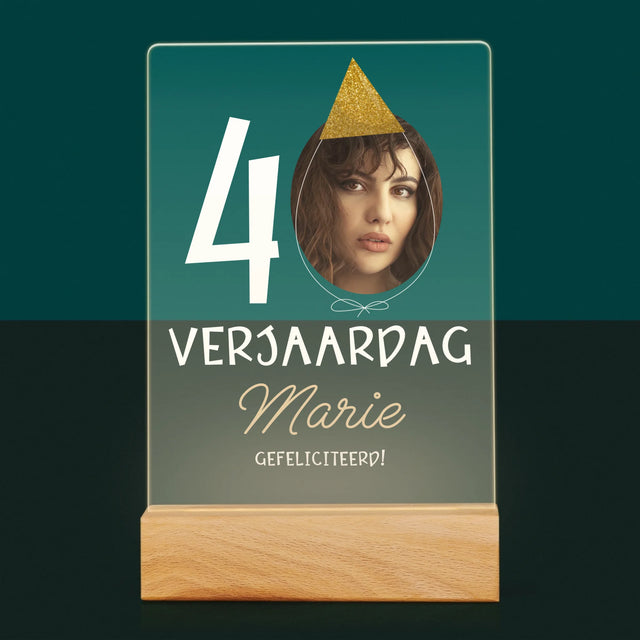 Foto En Handtekening: 40 Verjaardag Pet - Afdruk Op Acrylglas (Verticaal)