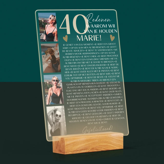 Fotocollage: 40 Redenen - Afdruk Op Acrylglas (Verticaal)