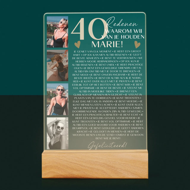 Fotocollage: 40 Redenen - Afdruk Op Acrylglas (Verticaal)