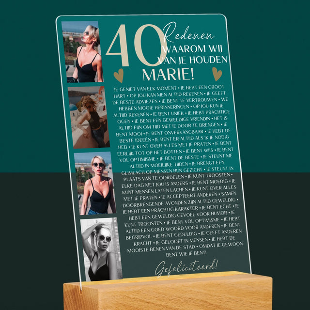 Fotocollage: 40 Redenen - Afdruk Op Acrylglas (Verticaal)