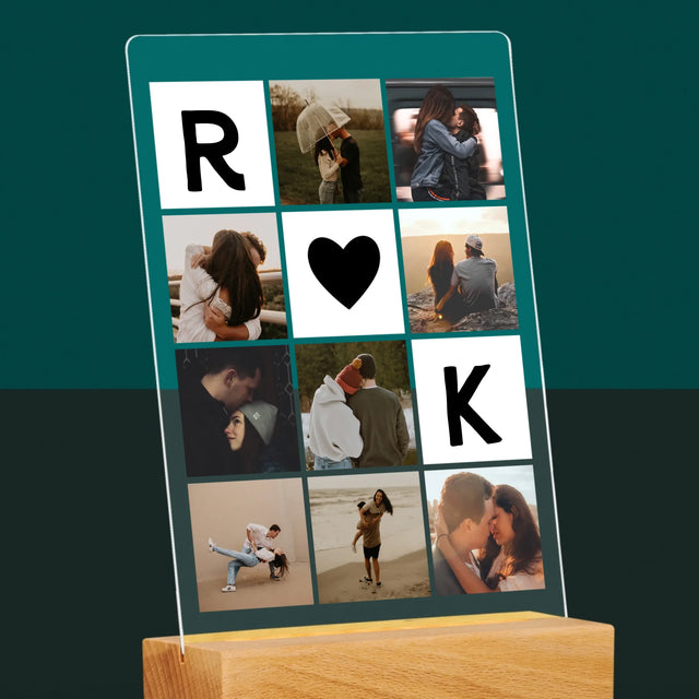 Fotocollage: Liefde Monogram Met Foto'S - Afdruk Op Acrylglas (Verticaal)