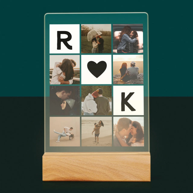 Fotocollage: Liefde Monogram Met Foto'S - Afdruk Op Acrylglas (Verticaal)