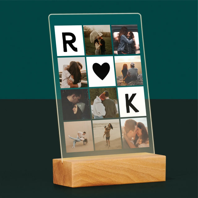 Fotocollage: Liefde Monogram Met Foto'S - Afdruk Op Acrylglas (Verticaal)