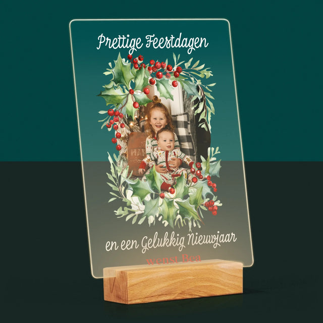 Foto En Handtekening: Kerstkrans - Afdruk Op Acrylglas (Verticaal)