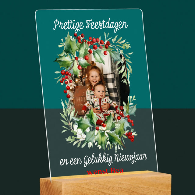 Foto En Handtekening: Kerstkrans - Afdruk Op Acrylglas (Verticaal)