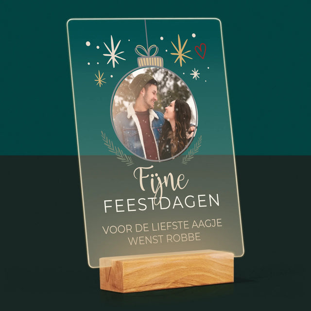 Foto En Handtekening: Fijne Feestdagen Kerstbal - Afdruk Op Acrylglas (Verticaal)