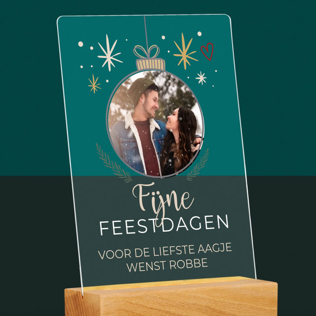 Foto En Handtekening: Fijne Feestdagen Kerstbal - Afdruk Op Acrylglas (Verticaal)