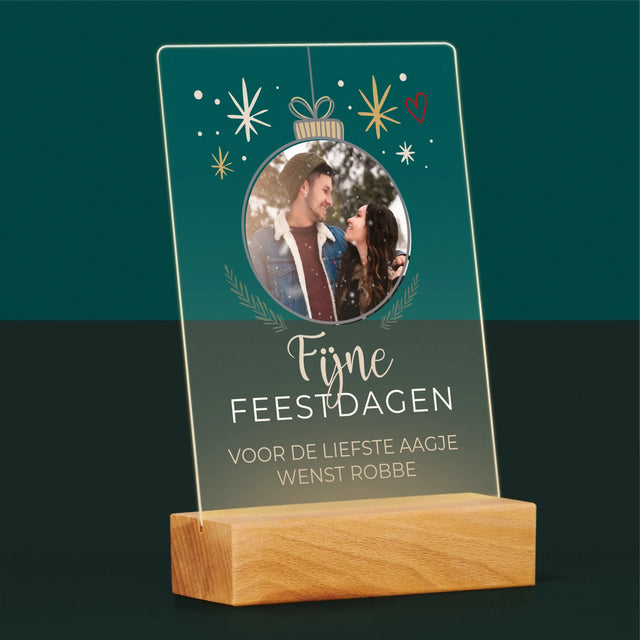 Foto En Handtekening: Fijne Feestdagen Kerstbal - Afdruk Op Acrylglas (Verticaal)