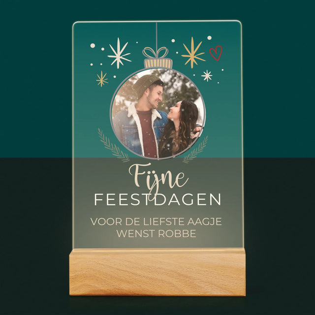 Foto En Handtekening: Fijne Feestdagen Kerstbal - Afdruk Op Acrylglas (Verticaal)