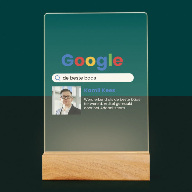 Foto En Handtekening: De Beste Baas Google-Score - Afdruk Op Acrylglas (Verticaal)