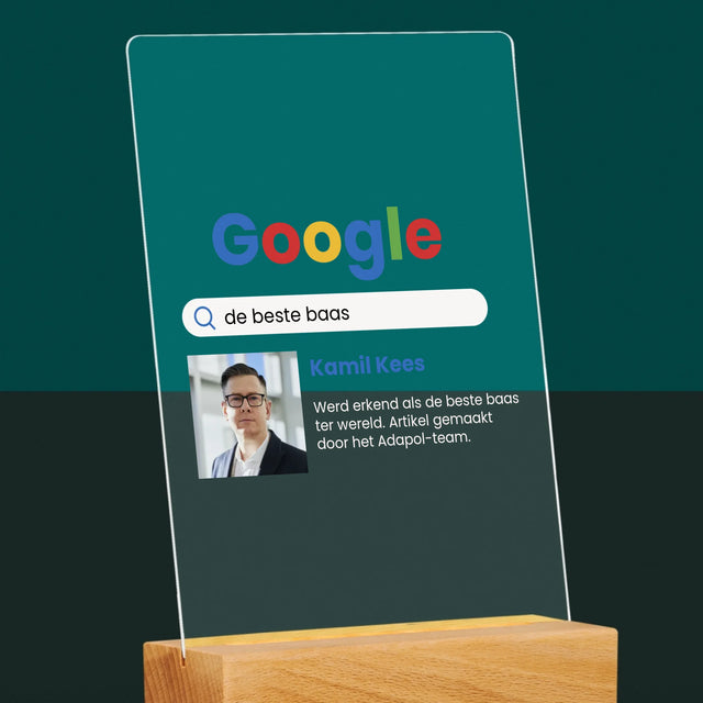 Foto En Handtekening: De Beste Baas Google-Score - Afdruk Op Acrylglas (Verticaal)