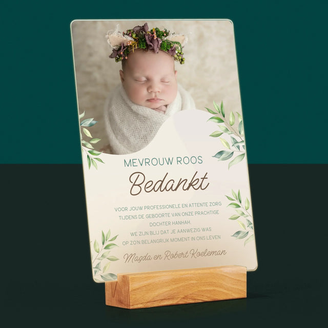 Foto En Handtekening: Bedankt Aan De Vroedvrouw - Afdruk Op Acrylglas (Verticaal)
